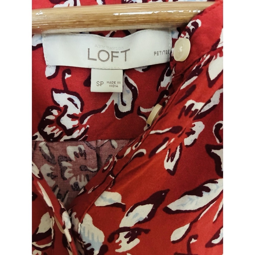Ann Taylor LOFT Dark Coral Floral Boarder Henley Shirt Dress Small Petite PS SP - Picture 6 of 9